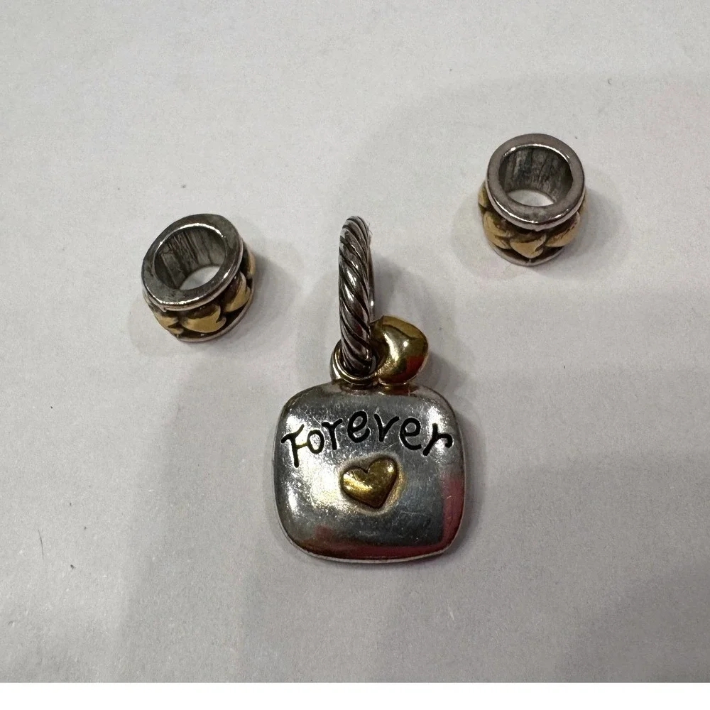 Brighton Charm Lot Forever‎ Friends Heart Beads Silver Gold Spacer Set